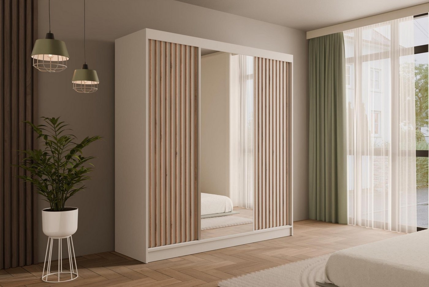 ALTDECOR Schiebetürenschrank V2-ZENTI (Kleiderschrank Garderobenschrank mit viel Stauraum Moderner Schrank) Spiegel Spiegeltüren Lamellen Vielseitiger Schwebetürenschrank Bild 1