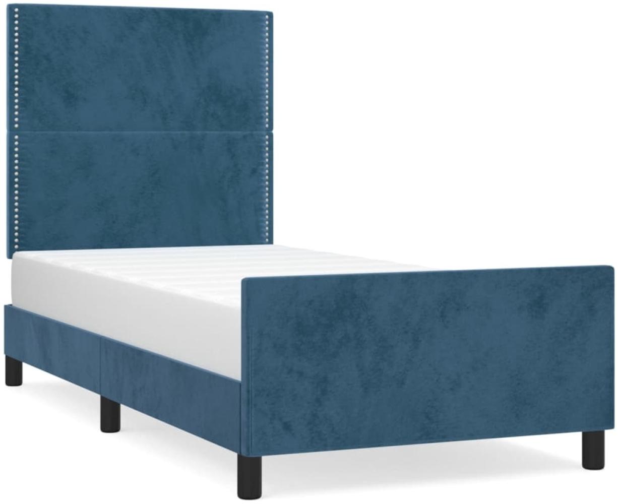 Bettgestell mit Kopfteil Samt Dunkelblau 90x200 cm, Härtegrad: H2 [3125676] Bild 1