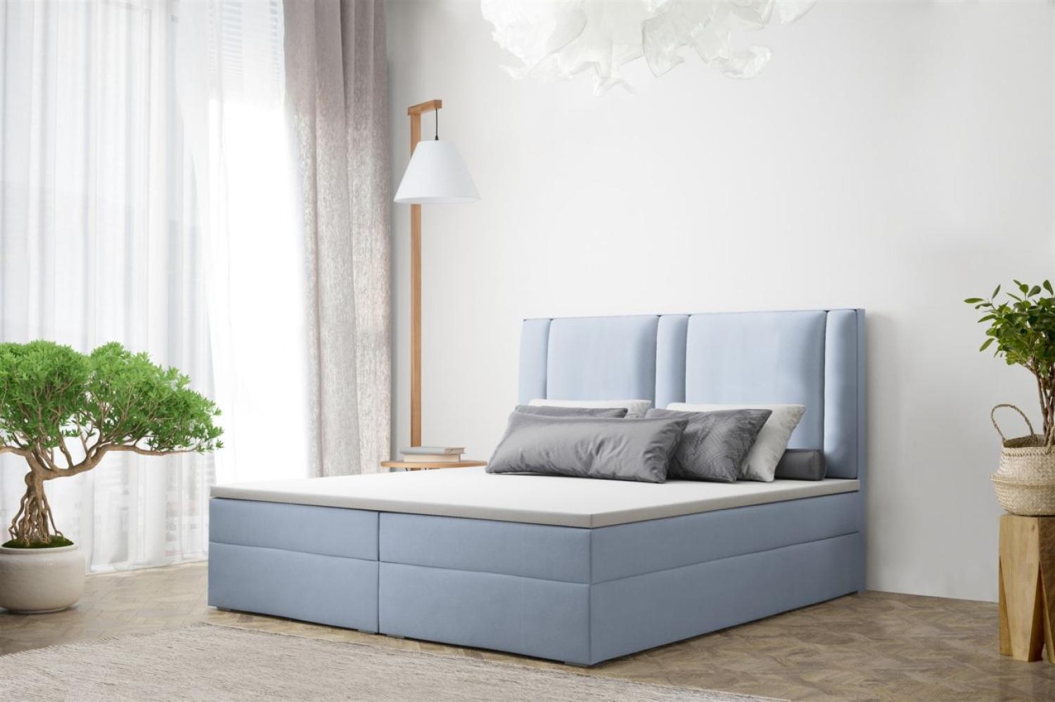 Boxspringbett Schlafzimmerbett CANDELA 140x200cm in Stoff Hellblau Bild 1