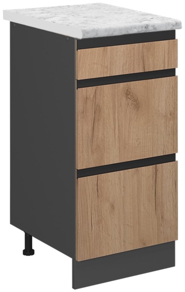 Küchenunterschrank R-Line Goldkraft Eiche 40 cm J-Shape AP Marmor Vicco Bild 1