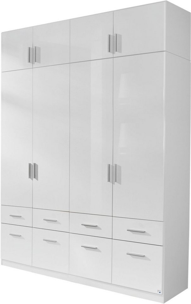 rauch Kleiderschrank; Drehtürenschrank CELLE, 4-türig, 8 Schubkästen, Hochglanz alpinweiß, 181x210x54xcm Bild 1
