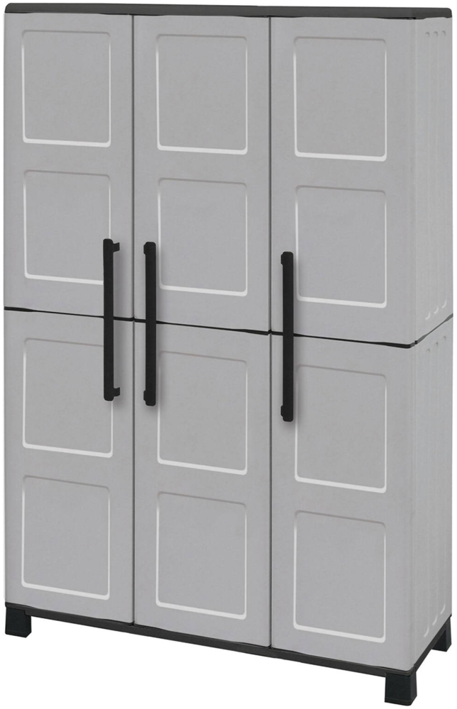 Dmora Aruro-Außengarderobe, Besenschrank, 3-türiger Außenschrank, 100 % Made in Italy, 102 x 37 x 169 cm, Hellgrau und Schwarz, kariertes Finish Bild 1
