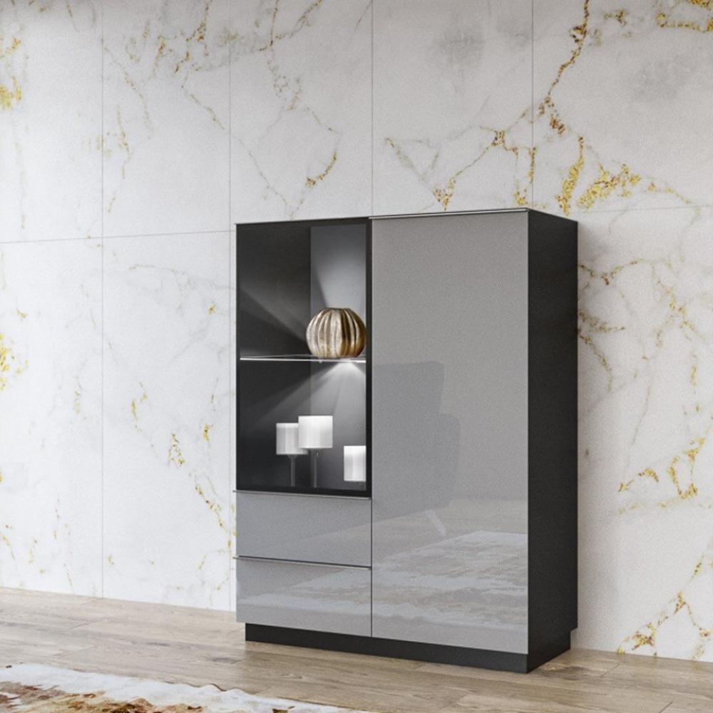 Highboard Vitrine modern grau HOOVER-83 mit Beleuchtung und Glasfronten, B/H/T: ca. 100/136/48 cm Bild 1