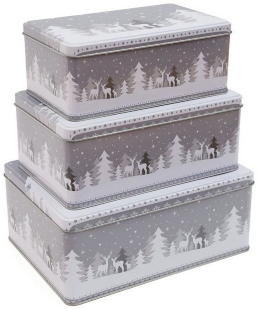 Haushalt International Keksdose, Metall, Set (3-tlg) - Rechteckig - Weihnachten - Winterwald Bild 1