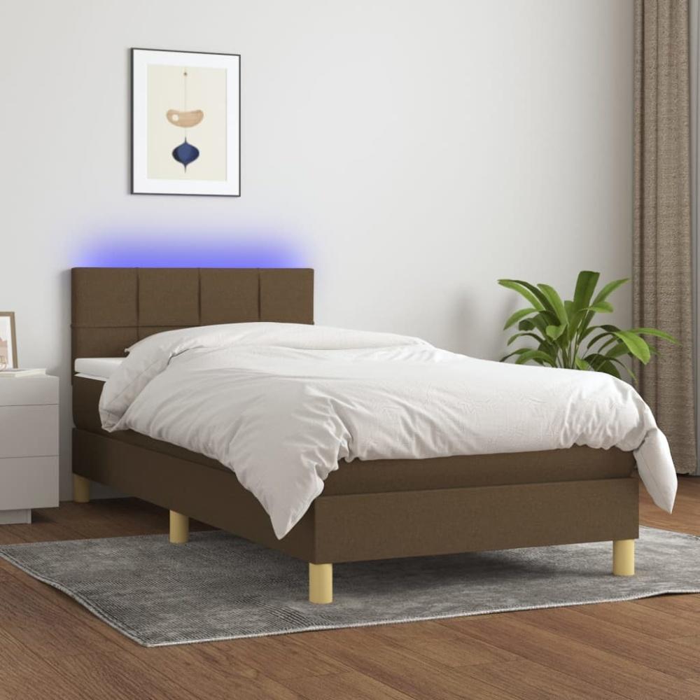 Boxspringbett mit Matratze & LED Stoff Dunkelbraun 90 x 200 cm, Härtegrad: H2 [3133688] Bild 1