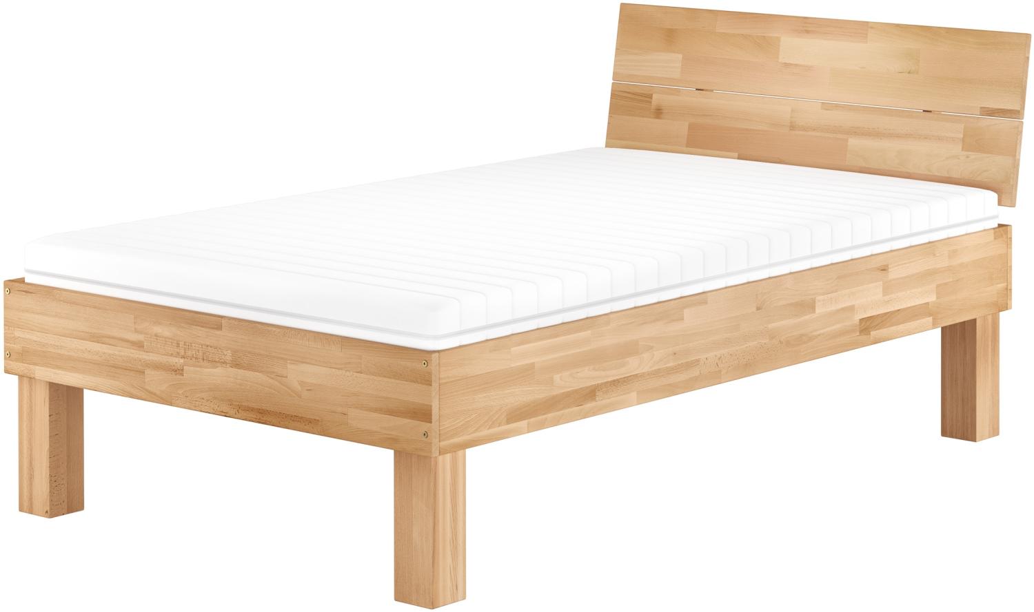 Erst-Holz Einzelbett Buche 120x220 hohes Massivholzbett für XXL-Gewicht Seniorenbett mit Rollrost Matratze 60. 81-12-220M Bild 1