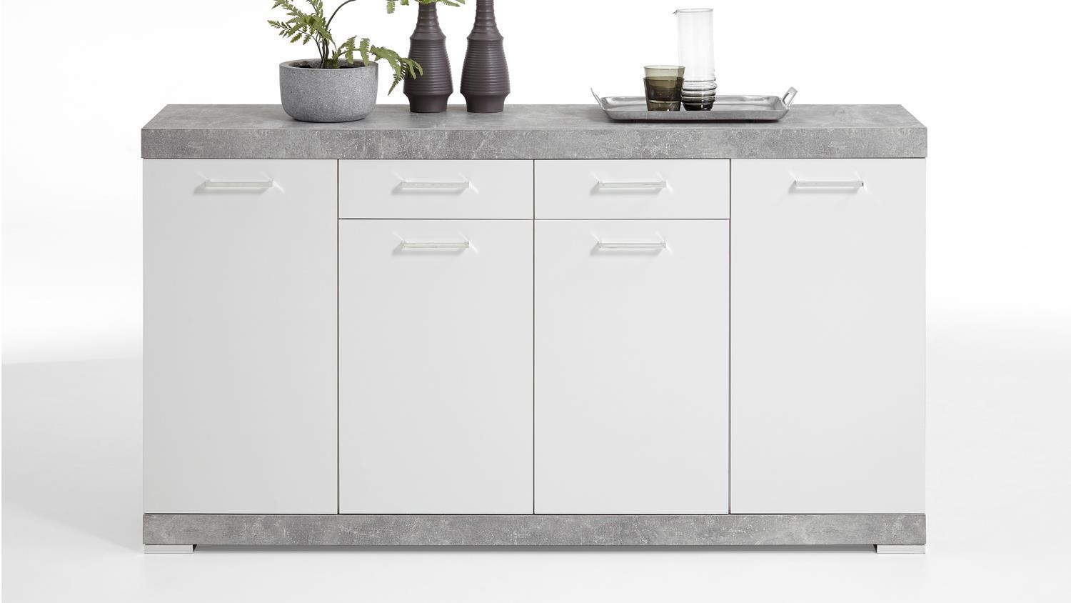 Kommode BRISTOL 4 Sideboard in Beton und weiß Edelglanz 160 cm Bild 1