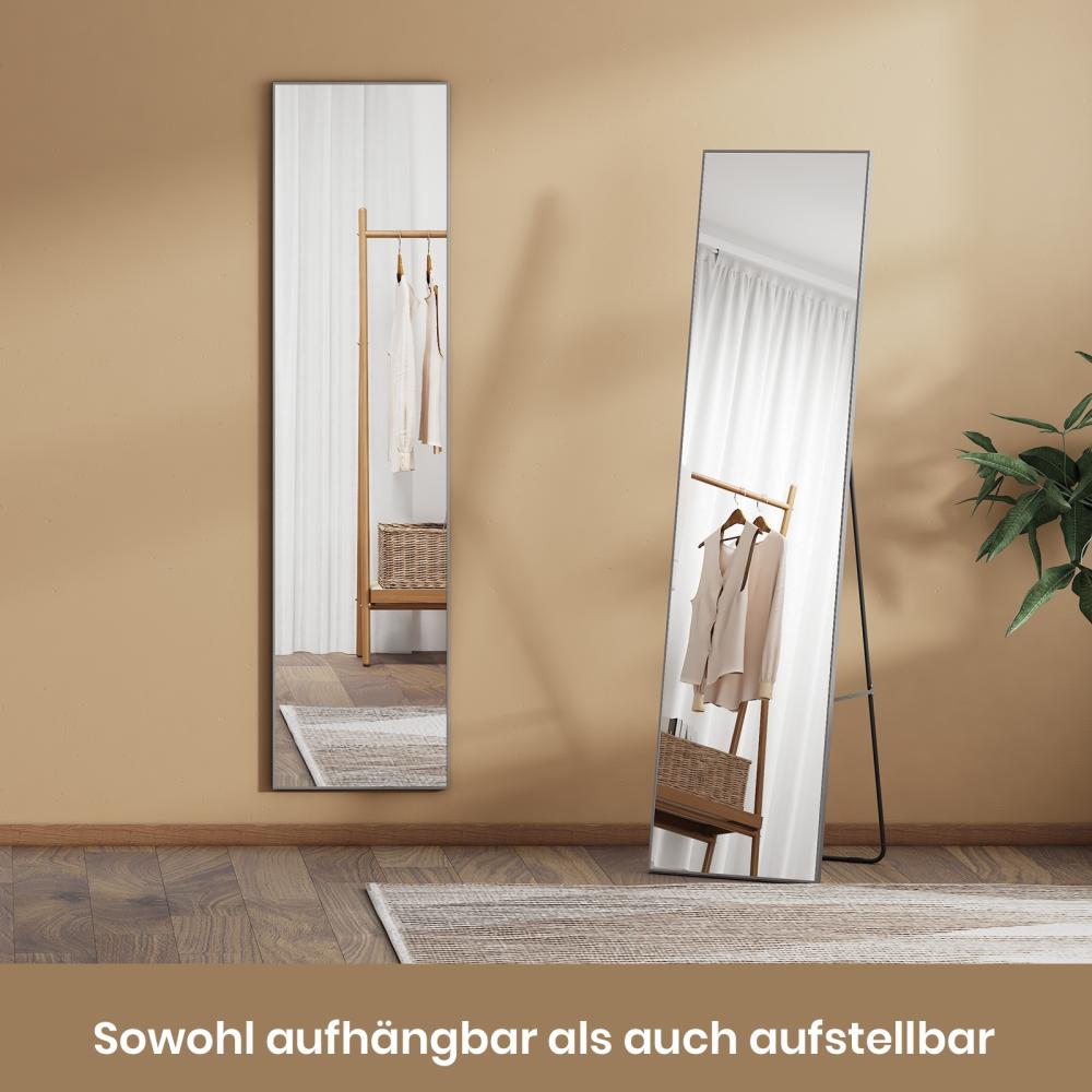 EMKE Standspiegel mit Rahmen aus Aluminiumlegierung, 160x40cm HD Groß Ganzkörperspiegel , Rechteckiger Hochspiegel für Wohnzimmer oder Ankleidezimmer Silver Bild 1