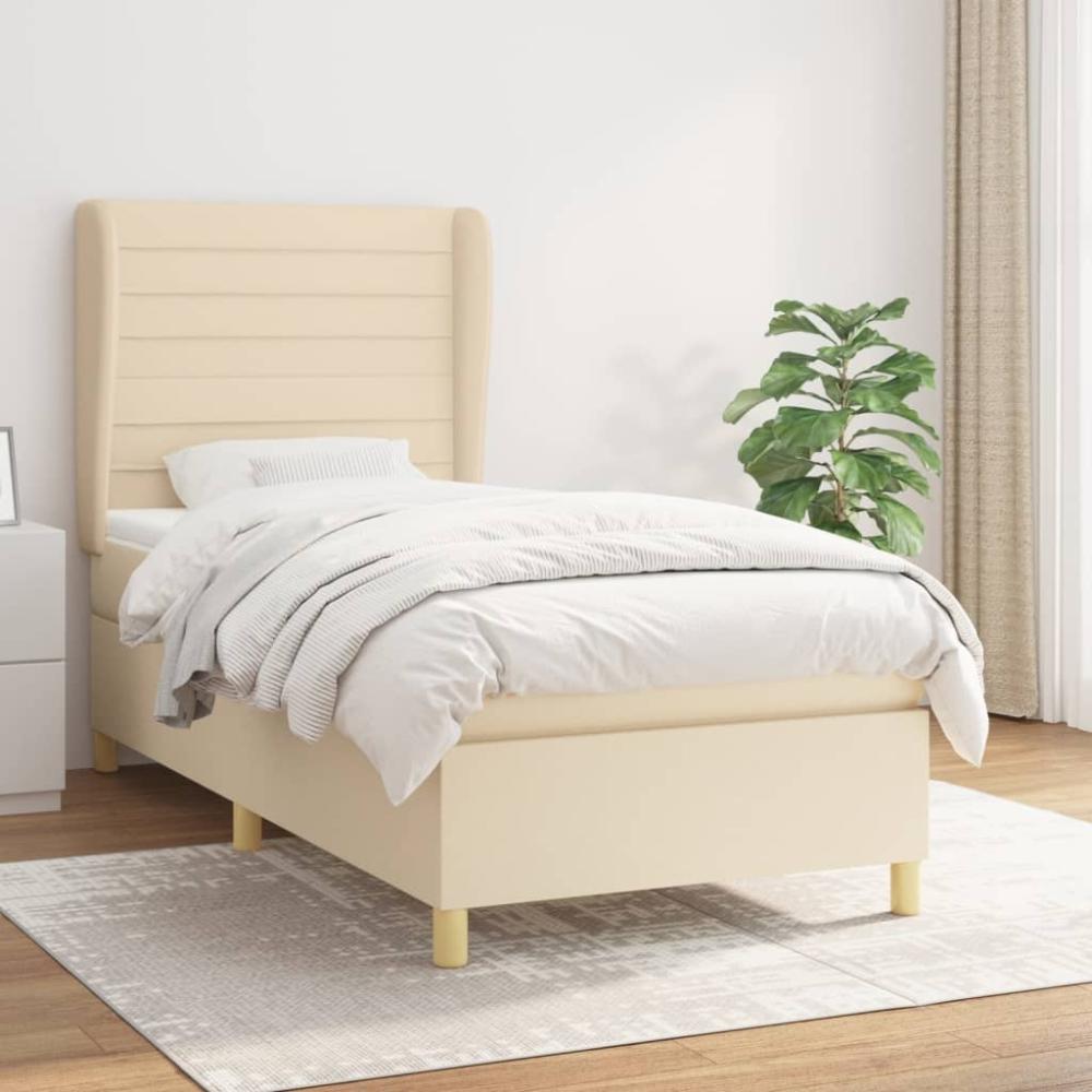 Boxspringbett mit Matratze Stoff Creme 90x190 cm Bild 1