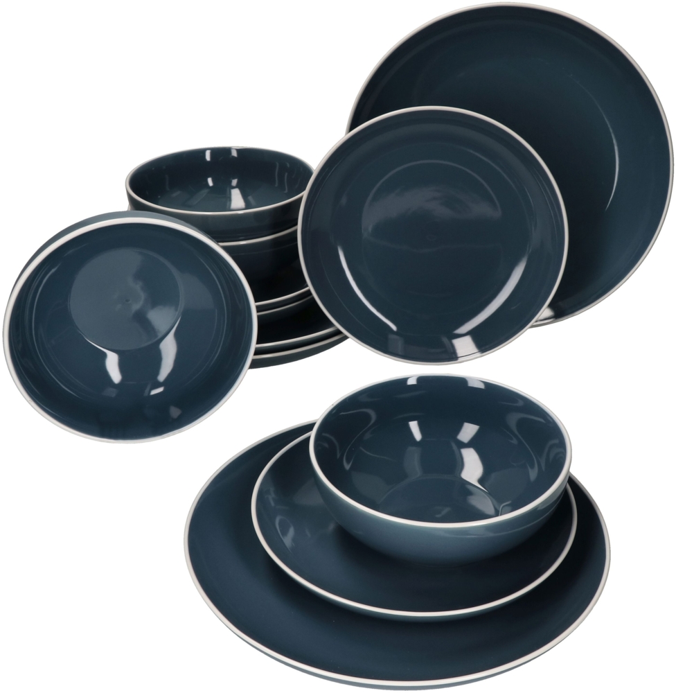 12tlg. Teller Set Linus blau 4 Personen Steingut Teller klein & groß Bowl-Schale Bild 1