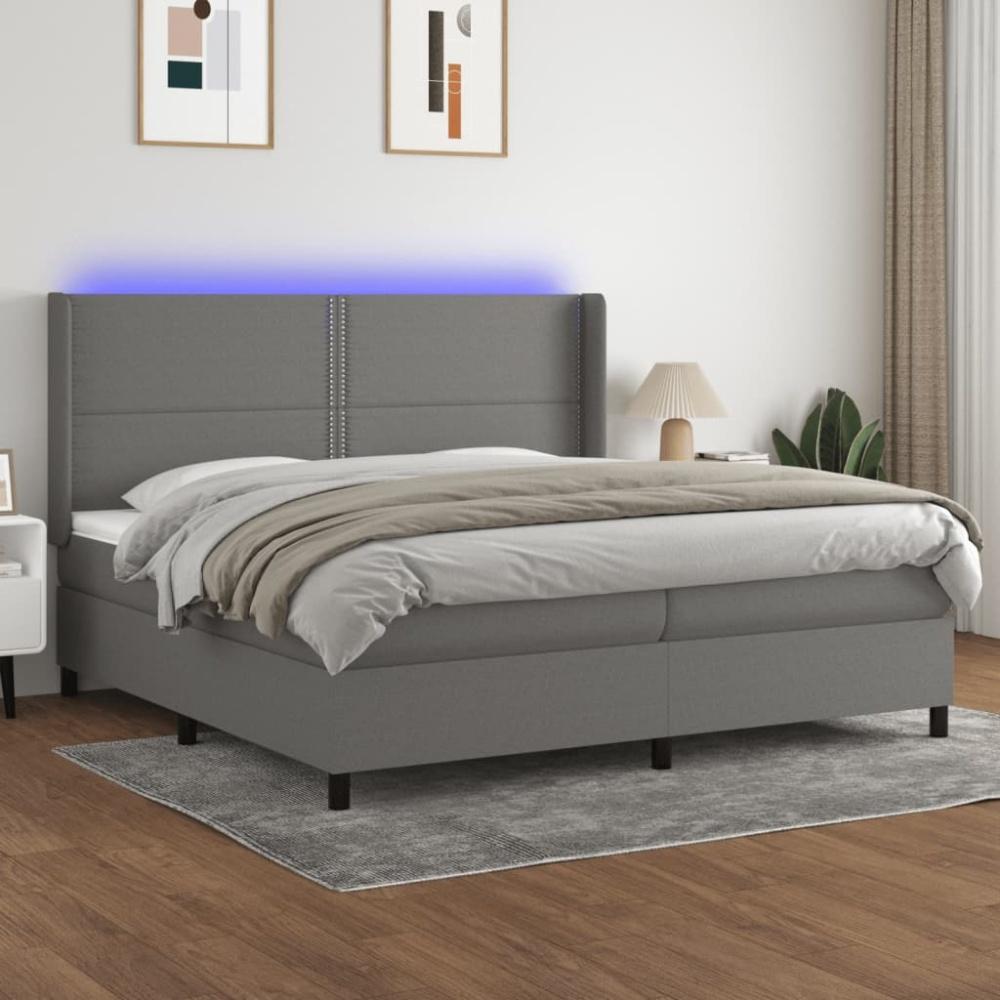 vidaXL Boxspringbett mit Matratze & LED Stoff Dunkelgrau 200 x 200 cm, Härtegrad: H2 [3138262] Bild 1