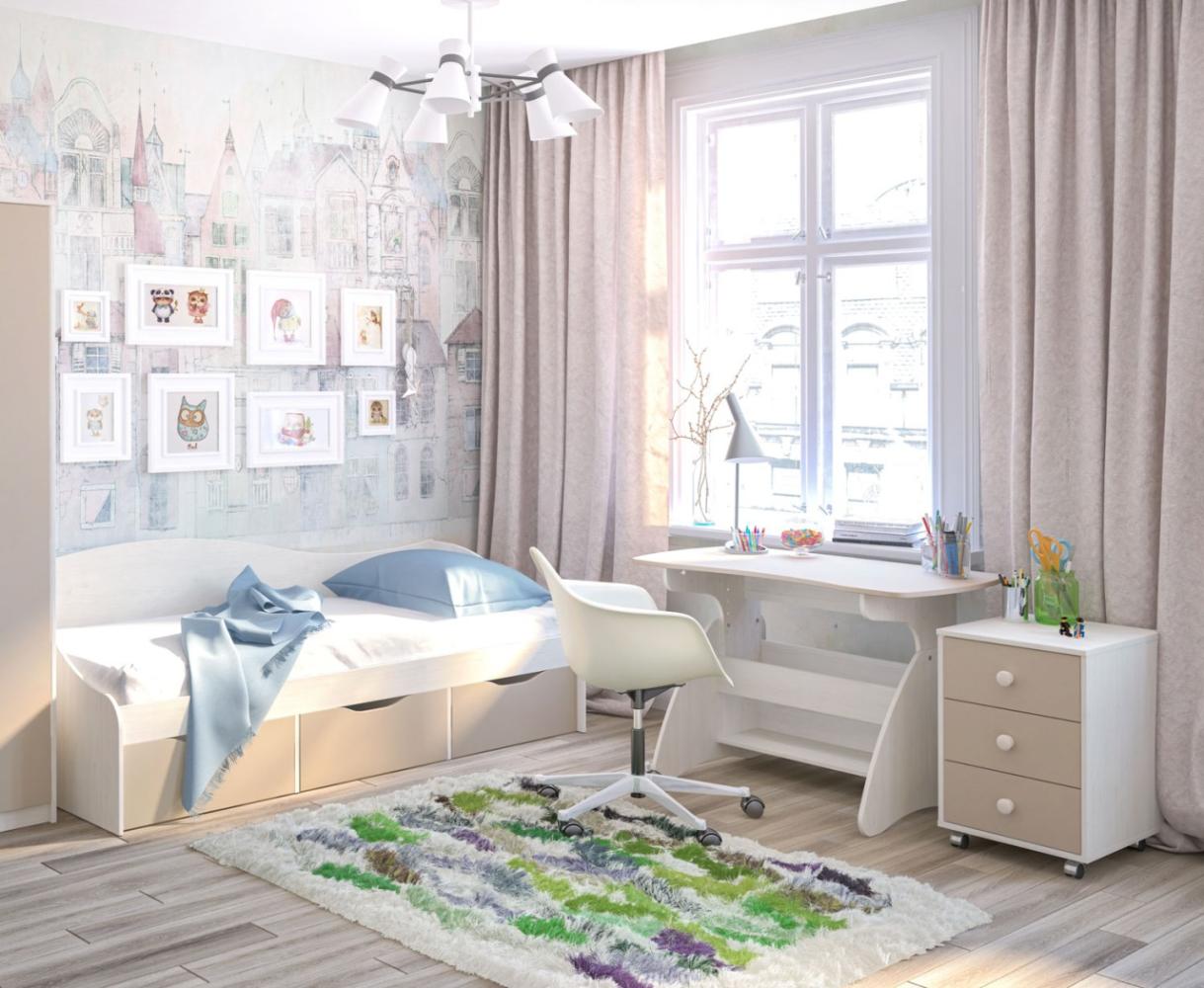 Jugendzimmer Set Kombi Kinderzimmer 3-teilig Bett 80x190cm pinie natur gebleicht cappuccino Bild 1