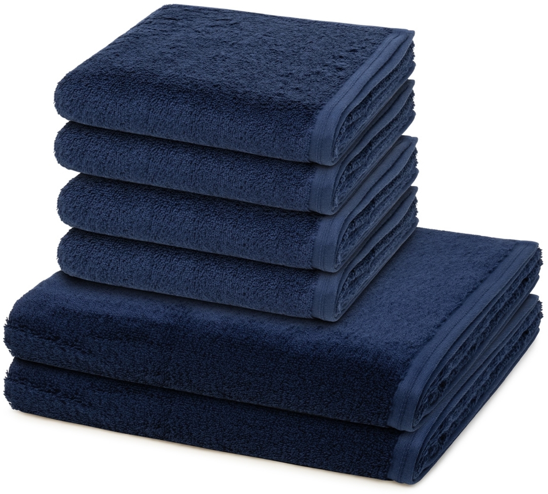 Vossen Vegan Life 6 tlg. Frottier-Set - 4 X Handtuch (50 X 100cm), 2 X Duschtuch (67 X 140cm) - 580 g/m2 - Marine Bild 1