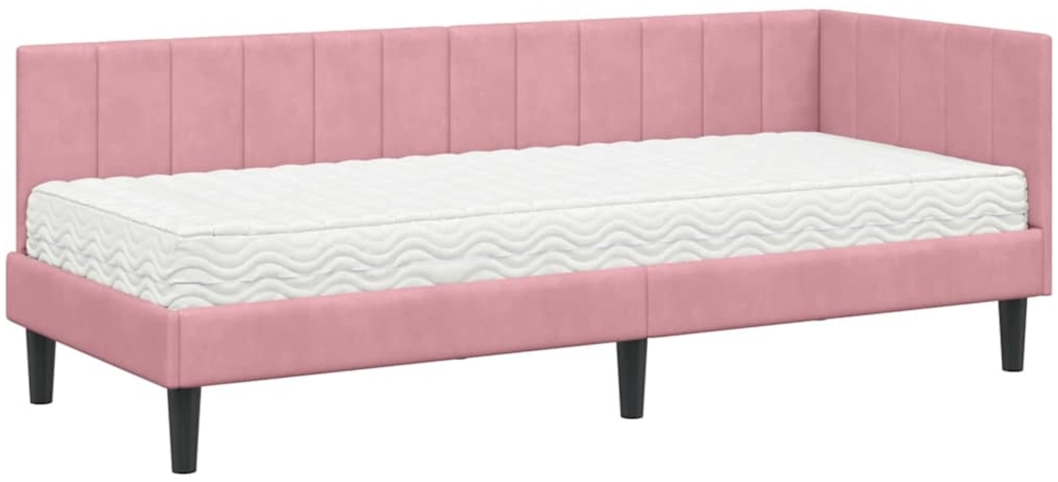 vidaXL Eckbettgestell mit Matratze mit Kopfteil Rosa 80 x 200 cm Samt 3393881 Bild 1