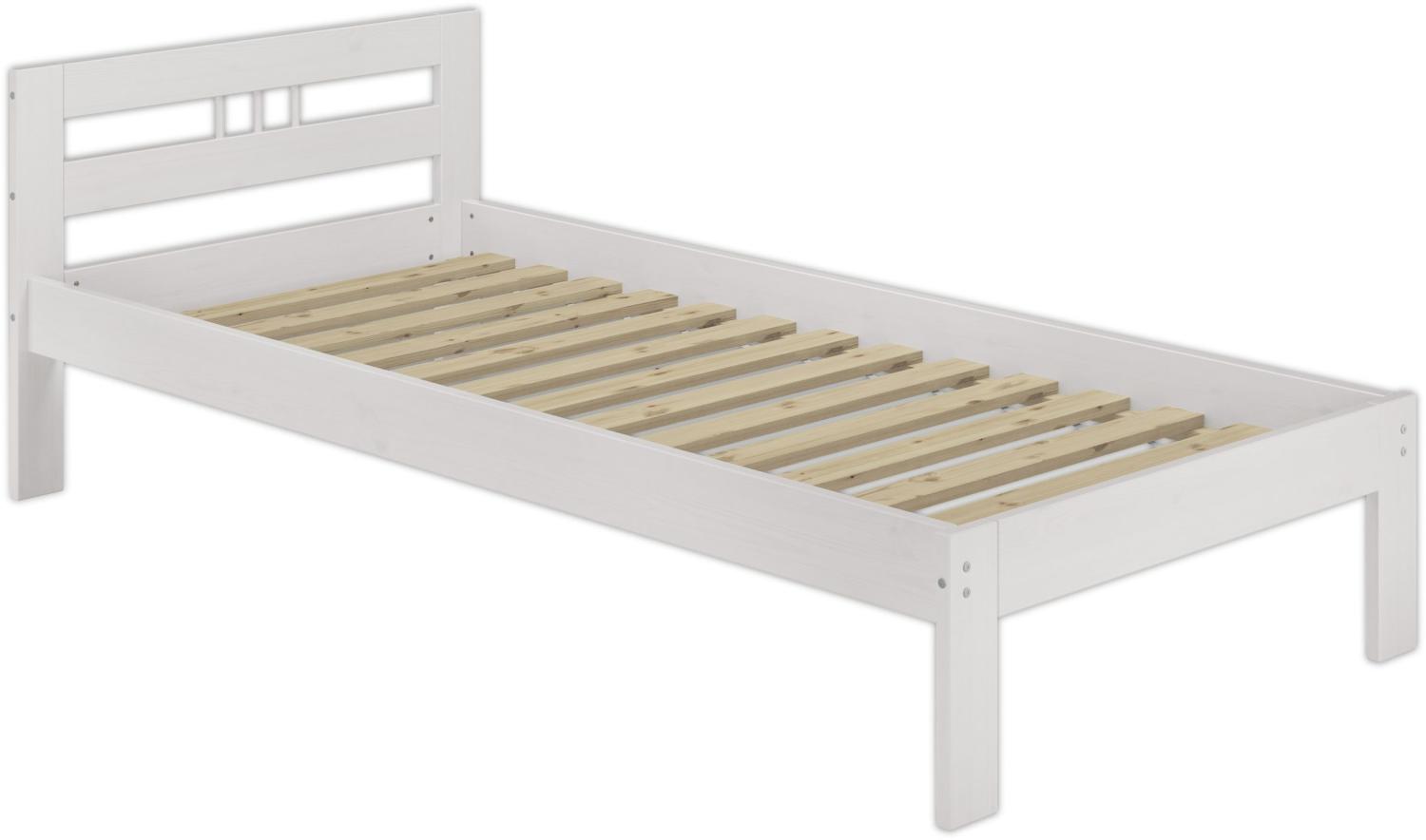 Einzelbett Bettrahmen 90x200 Futonbett Kieferbett weiß Massivholz Rollrost Gästebett 60.64-09WFL Bild 1