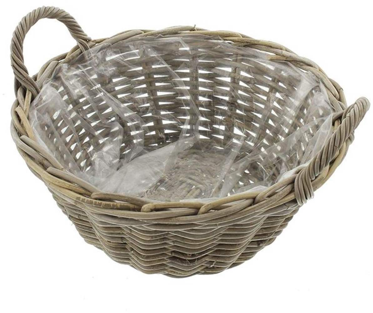 Pflanzschale "Koboo Grey" Ø 43x18 cm groß, aus Rattan, rund, grau, Pflanzkorb, Blumentopf, Pflanztopf für Draußen, Blumenkübel Bild 1