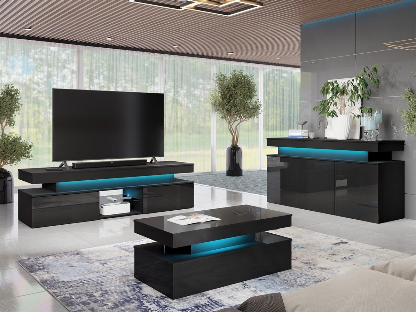 MIRJAN24 Wohnzimmer-Set Glossa I, (3er-Set, Kommode, TV-Lowboard, Couchtisch), mit blauer LED-Beleuchtung Bild 1