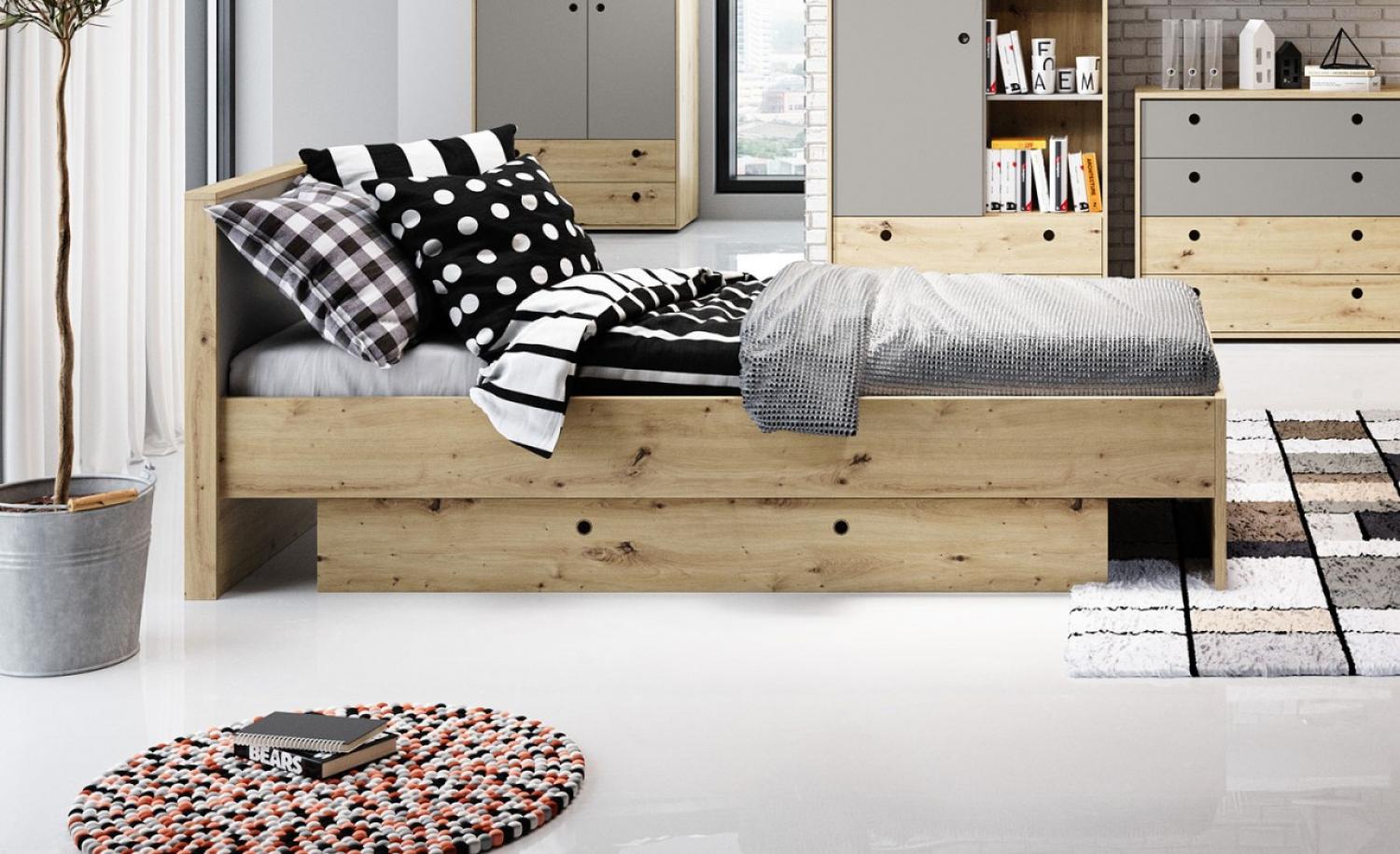 Einzelbett Kuki Kinderbett 90x200cm bernstein eiche platingrau Bild 1