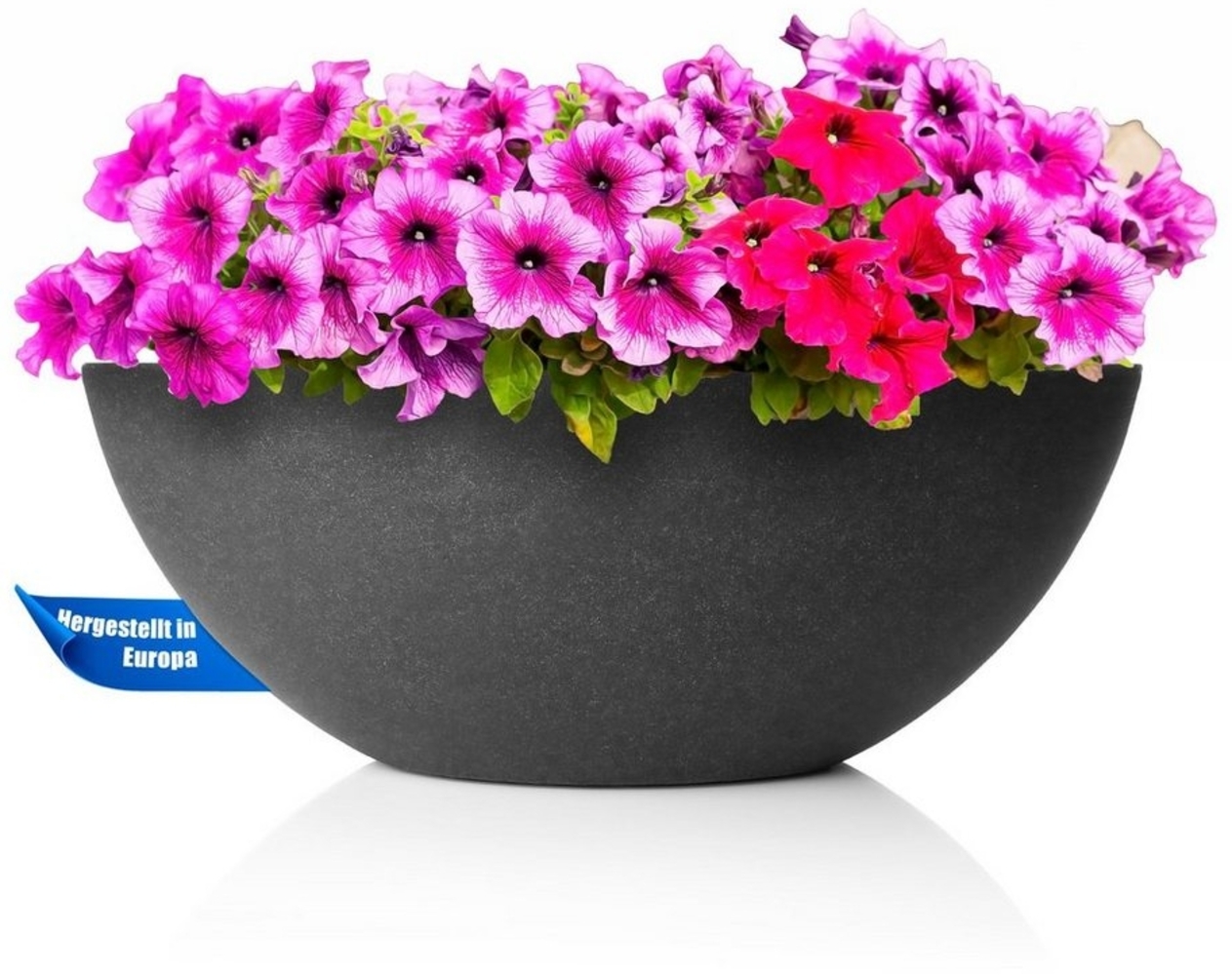BigDean Pflanzschale - ovale Wasserschale - 51x23x20 cm - Stabiler Kunststoff - Stein-Optik anthrazit - Brunnenschale für Miniteich - Grabschale Bild 1