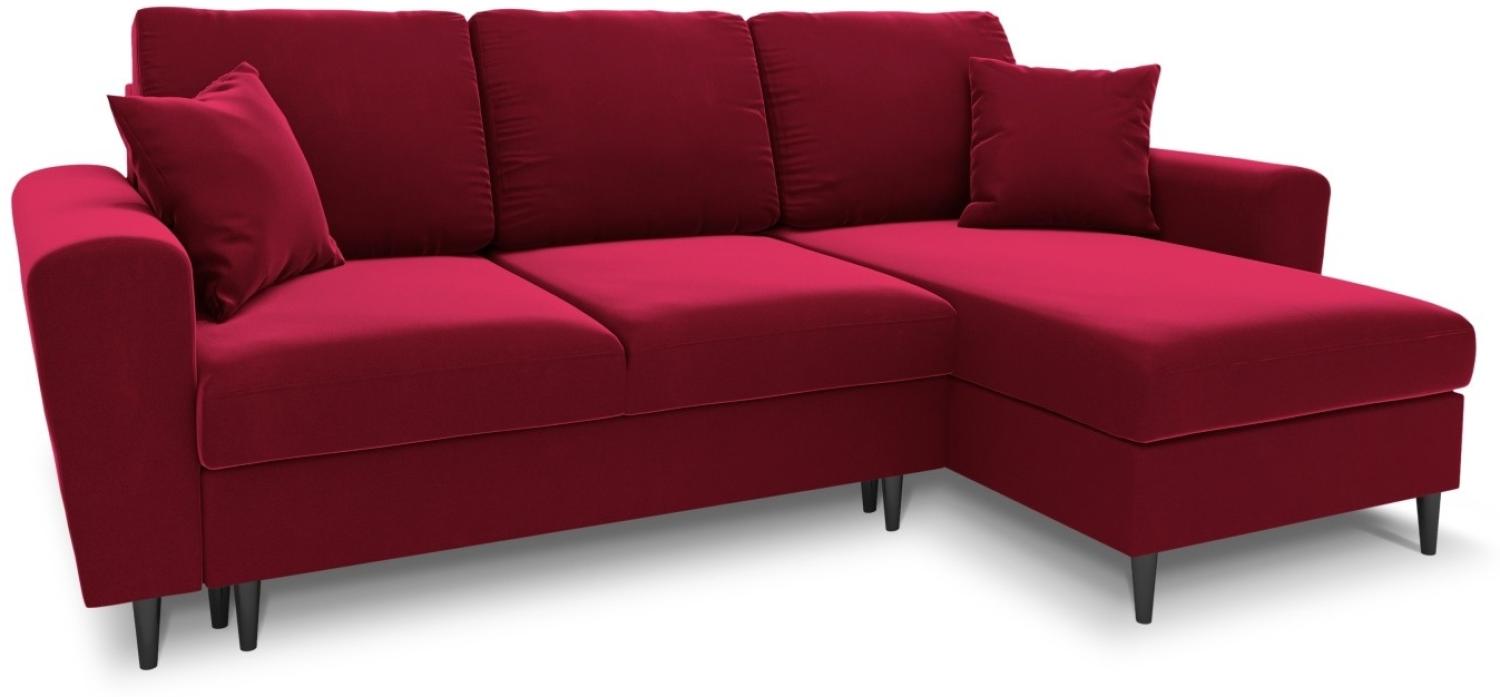 Micadoni 4-Sitzer Samtstoff Reversible Ecksofa mit Bettfunktion und Box Moghan | Bezug Red | Beinfarbe Black Chrome Meta... Bild 1