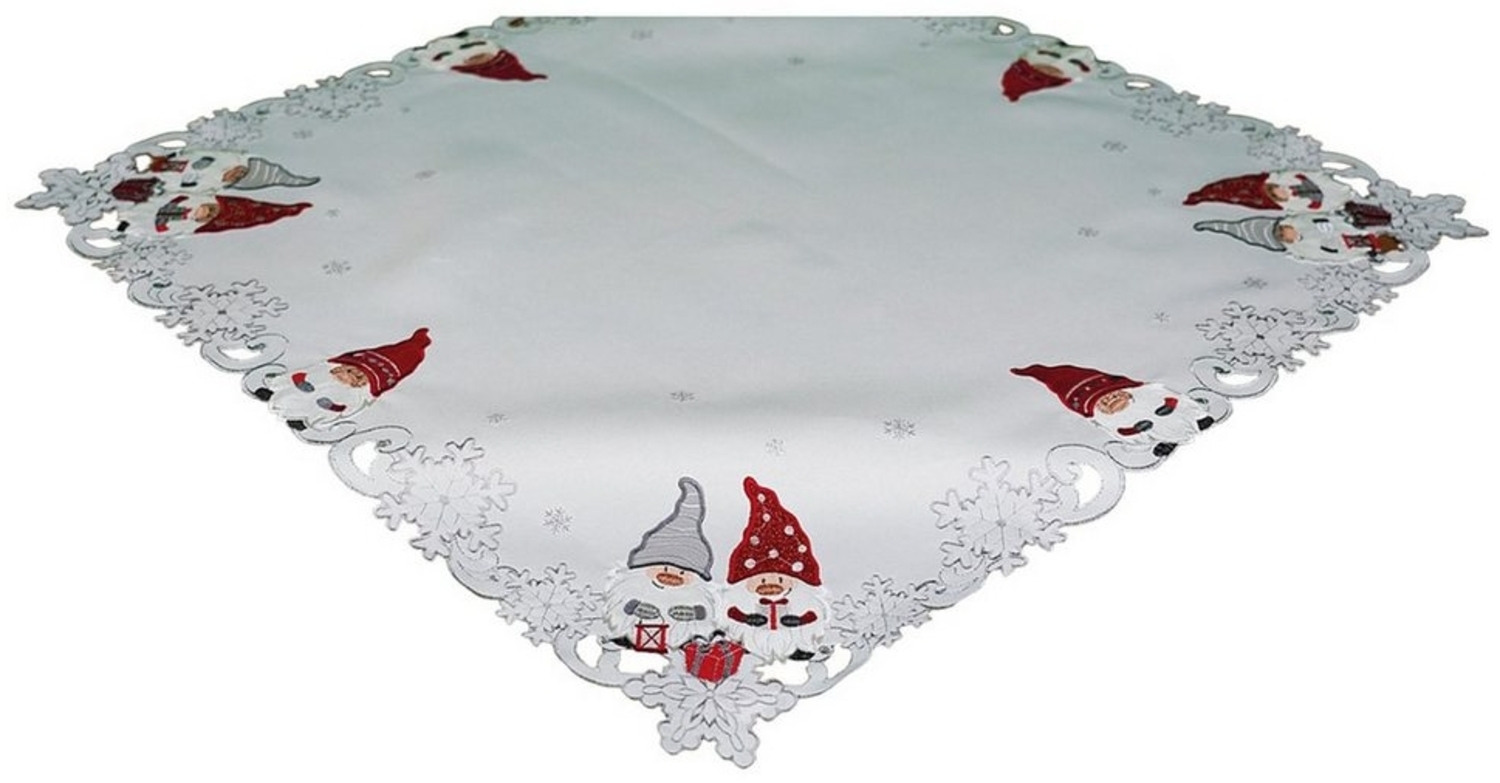 matches21 HOME & HOBBY Tischdecke Tischdecke AMIRA Weihnachten Wichtel Polyester weiß 85 x 85 cm (1-tlg), Pflegeleicht & waschbar bei 30 °C Bild 1