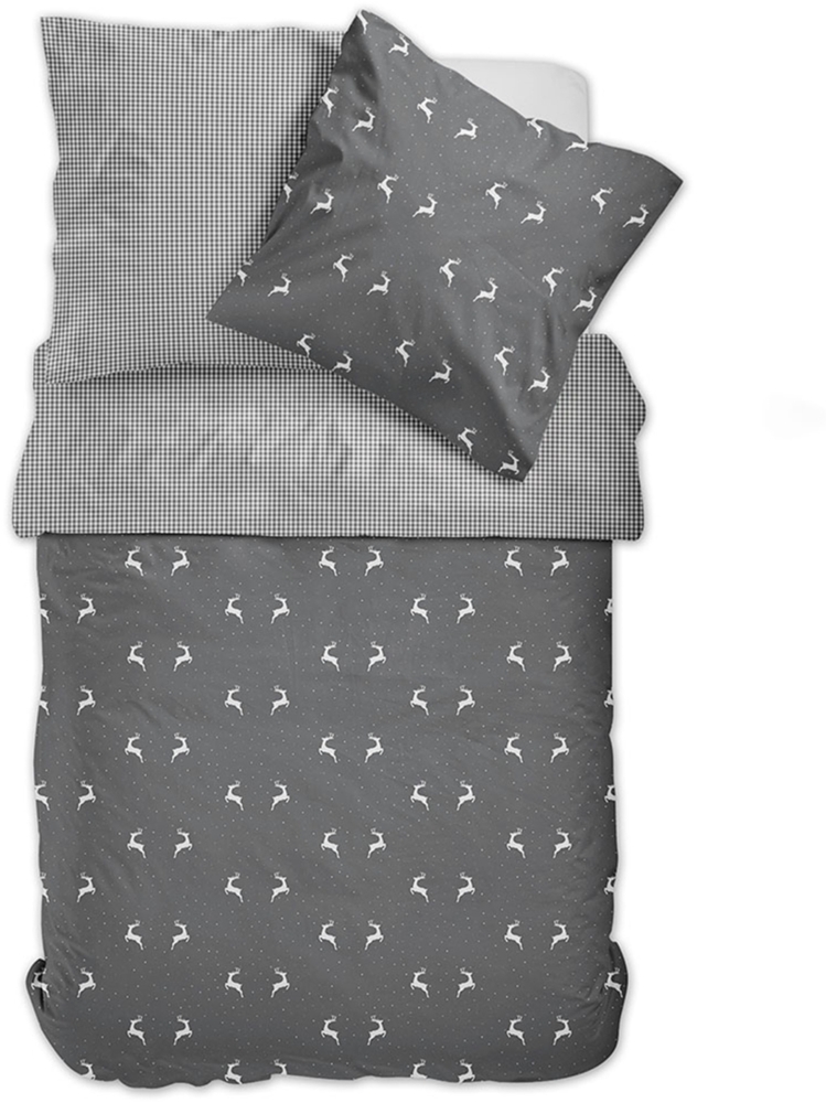 Dormabell Biber Bettwäsche 11471 Hirsch kariert grau weiß 135x200 Bild 1