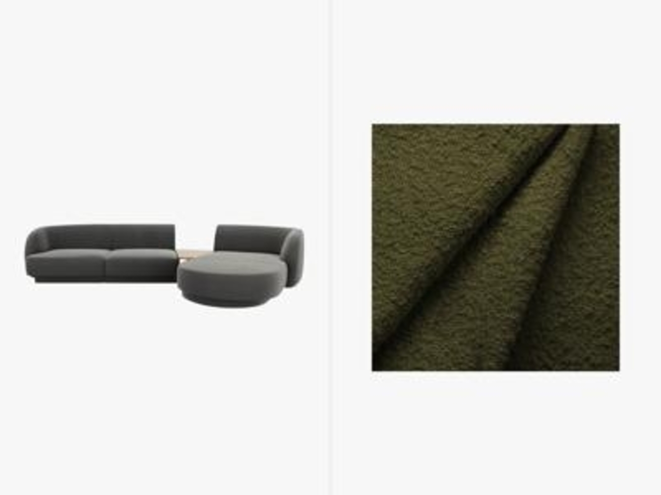 Micadoni Modulares Sofa Links Miley mit Recamiere 3-Sitzer Rechts Boucle Dunkel-Olivgrün Bild 1