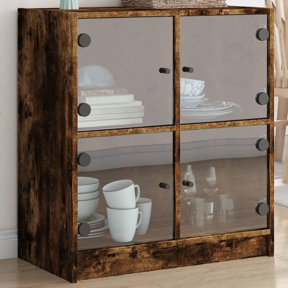 vidaXL Beistellschrank mit Glastüren Räuchereiche 68x37x75,5 cm 836382 Bild 1