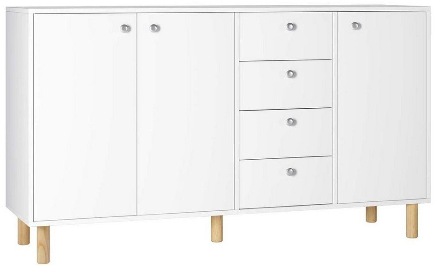 Homfa Sideboard Kommode, Küchenschrank, mit 3 Türen und 4 Schubladen, weiß, 140x40x80cm Bild 1