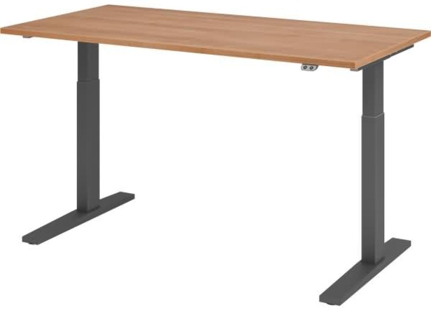 Sitz-Steh-Schreibtisch elektrisch 160x80 cm Nussbaum/Graphit Bild 1
