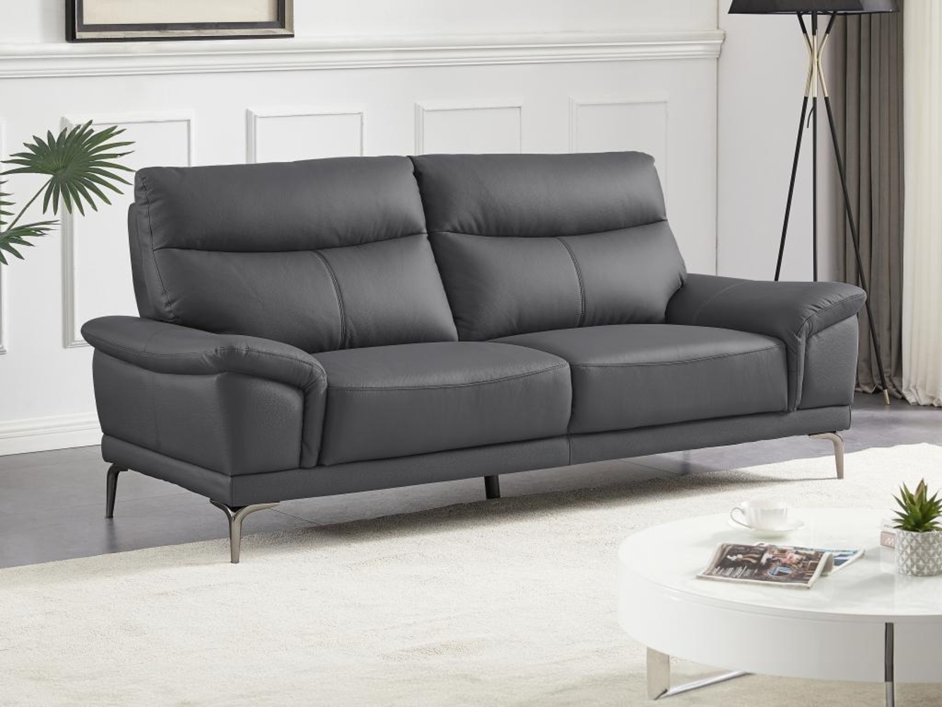 Vente-unique - Sofa 3-Sitzer - Leder - Anthrazit - ATESSO Bild 1