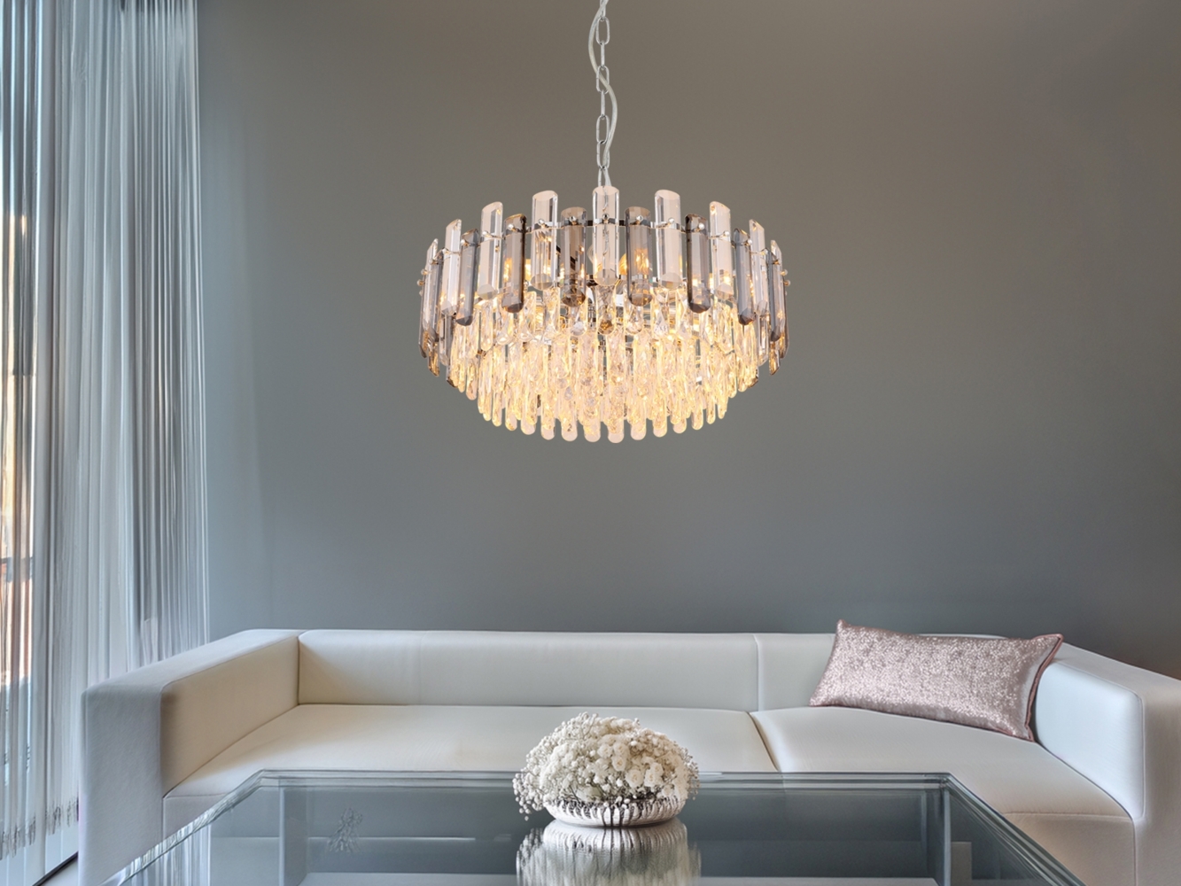 Kronleuchter ORGINA mit Acryl Kristallen und Rauchglas Stäben, Ø 59cm Bild 1