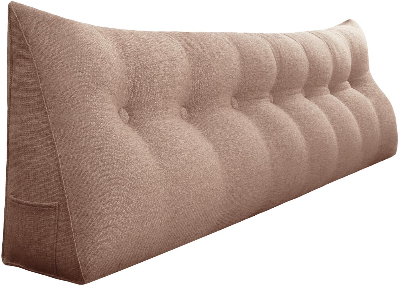 VERCART Großes Keilkissen, Langes Lesekissen, Bettruhe Rückenkissen, Dreieckiges Liegekissen, Dekoratives Kopfteilkissen für Tagesbett oder Tiefes Sofa, Leinenmischung Erröten, 200cm Bild 1