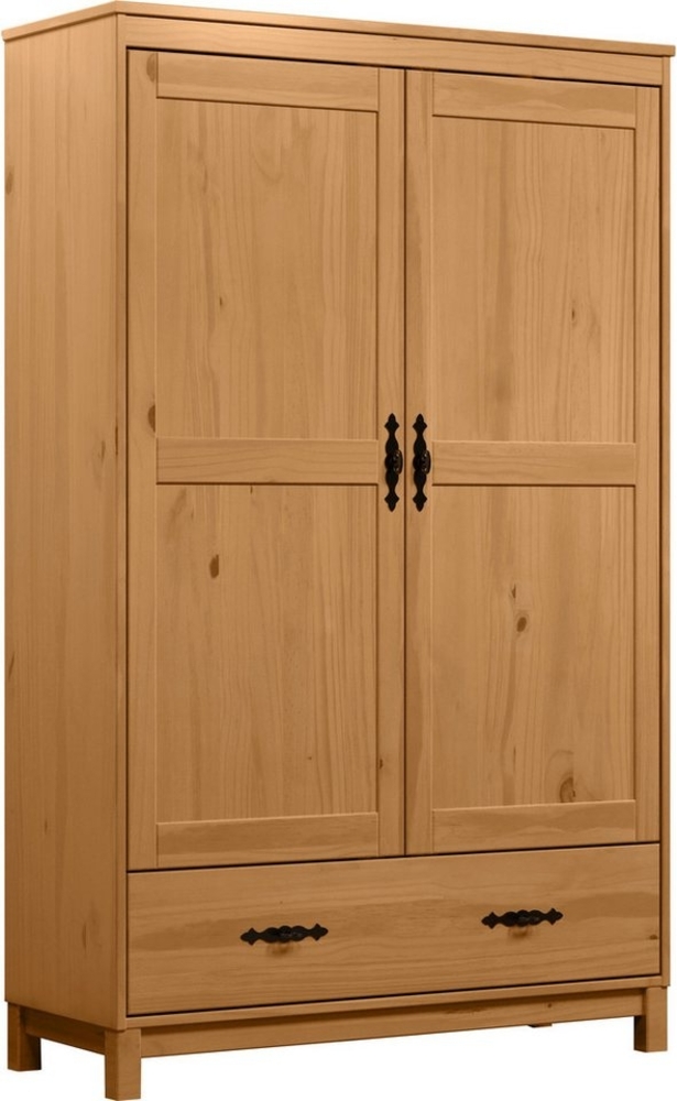 Home affaire Kleiderschrank Sandnes Kieferschrank Schlafzimmer Schrank TOPSELLER weiß (1-St, natürlicher Landhaus-Look B/T/H: 96x38x155cm) Drehtürenschrank aus Massivholz mit besonderen Metallgriffen Bild 1