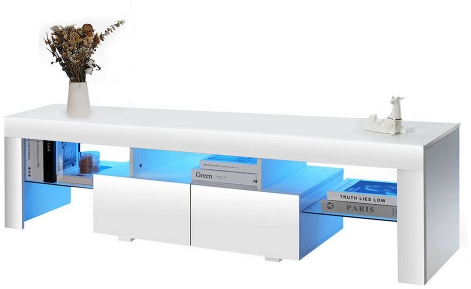 oyajia TV-Schrank 160cm TV-Schrank mit LED-Beleuchtung, Lowboard TV-Schrank 2 Schubladen (Moderne Rahmenoptik TV-Board, viel Stauraum) Griffloses Design TV Board, Fernsehtisch mit Glasrahmen, 2 Schränke Bild 1