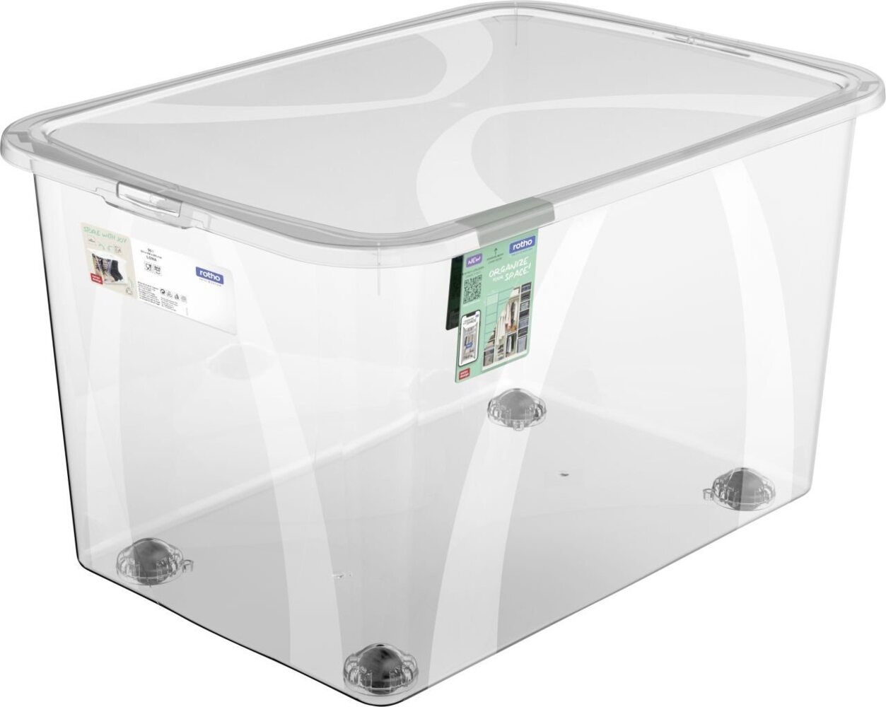 Rotho Aufbewahrungsbox Lona mit Rollen und Deckel 50 L transparent Bild 1