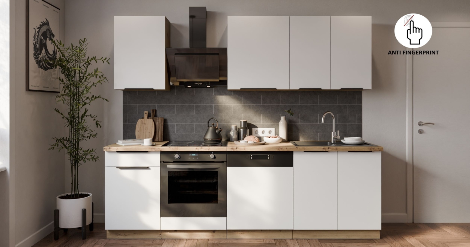 Küche ARIA K-AR Basic 250 cm Anti Fingerprint Küchenzeile Küchenblock Singleküche Einbauküche Bild 1