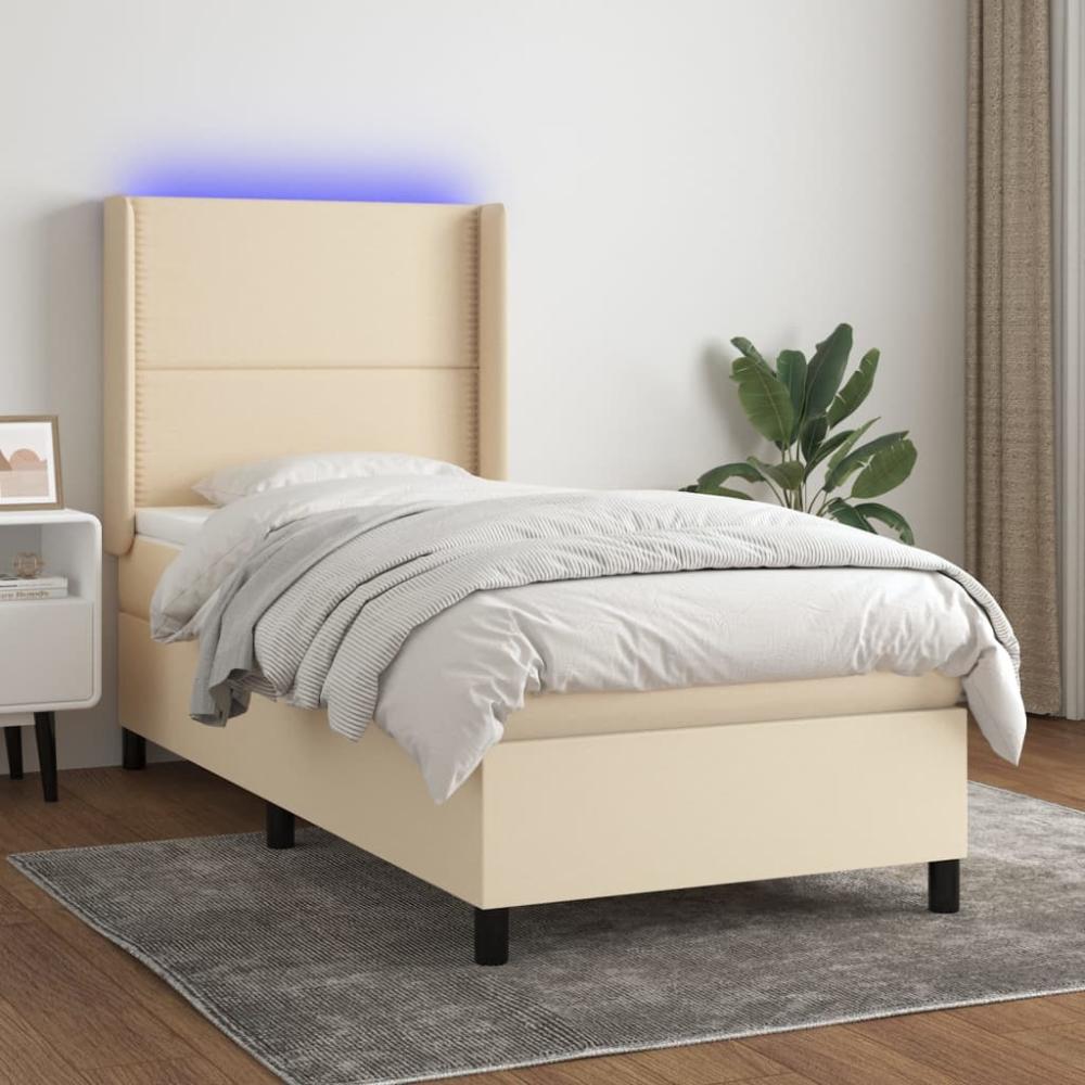 vidaXL Boxspringbett mit Matratze & LED Stoff Creme 90 x 200 cm, Härtegrad: H2 [3138210] Bild 1