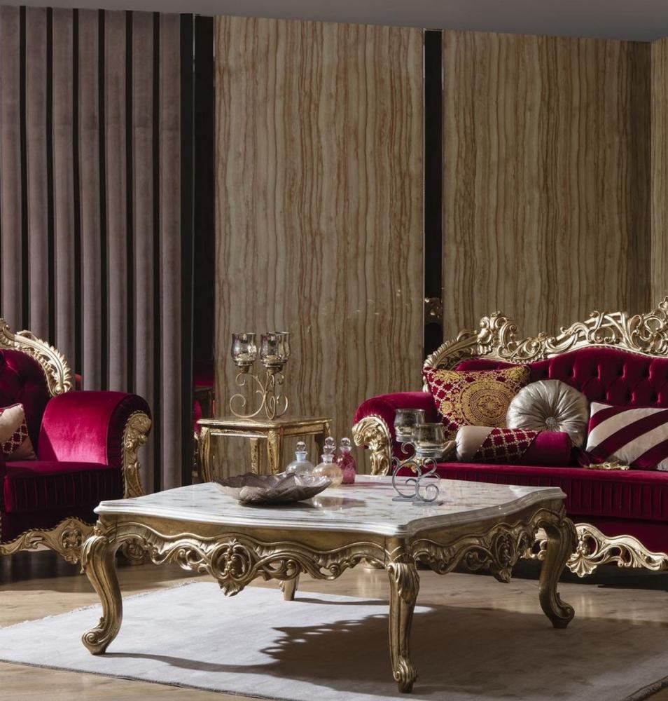 Casa Padrino Luxus Barock Couchtisch Weiß / Gold 130 x 130 x H. 51 cm - Prunkvoller Massivholz Wohnzimmertisch - Barock Wohnzimmer Möbel Bild 1