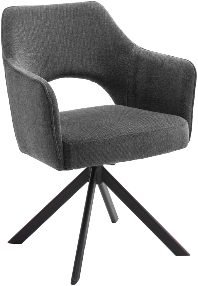 TAVIRA TV4S77DG Stuhl mit Armlehne Chenille Optik mit Keder dunkelgrau Taschenfederk, schwarz Metall Lack Bild 1