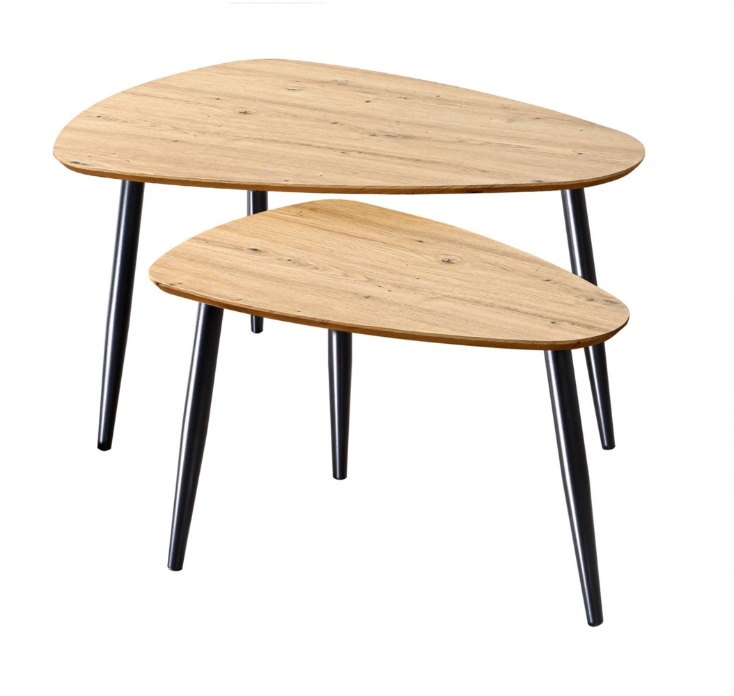 Casâme Set von 2 ineinander greifenden Tischen mit Metallbeinen - Helles Holz Bild 1