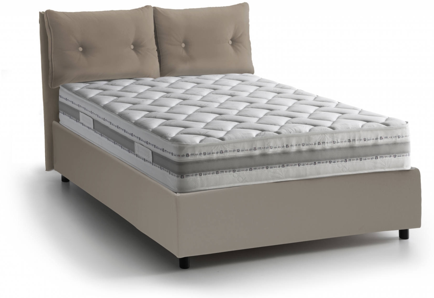 Dmora Einzelbett Arcisate, Bettkasten mit Kunstlederbezug, 100 % Made in Italy, seitliche Öffnung, inklusive Matratze 80 x 190 cm, Taupe Bild 1