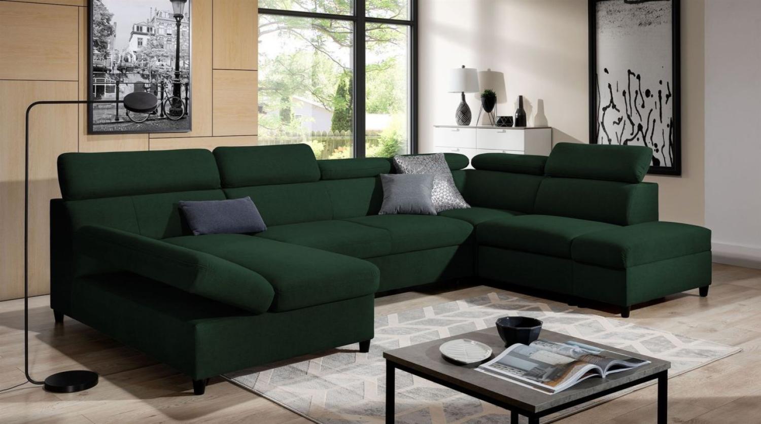 Wohnlandschaft Schlafsofa Sofa ANTON in Stoff Esito Dunkelgrün Ottomane Links Bild 1