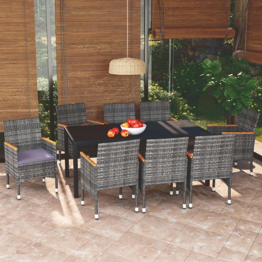 vidaXL 9-tlg. Garten-Essgruppe mit Kissen Poly Rattan Grau 3095032 Bild 1