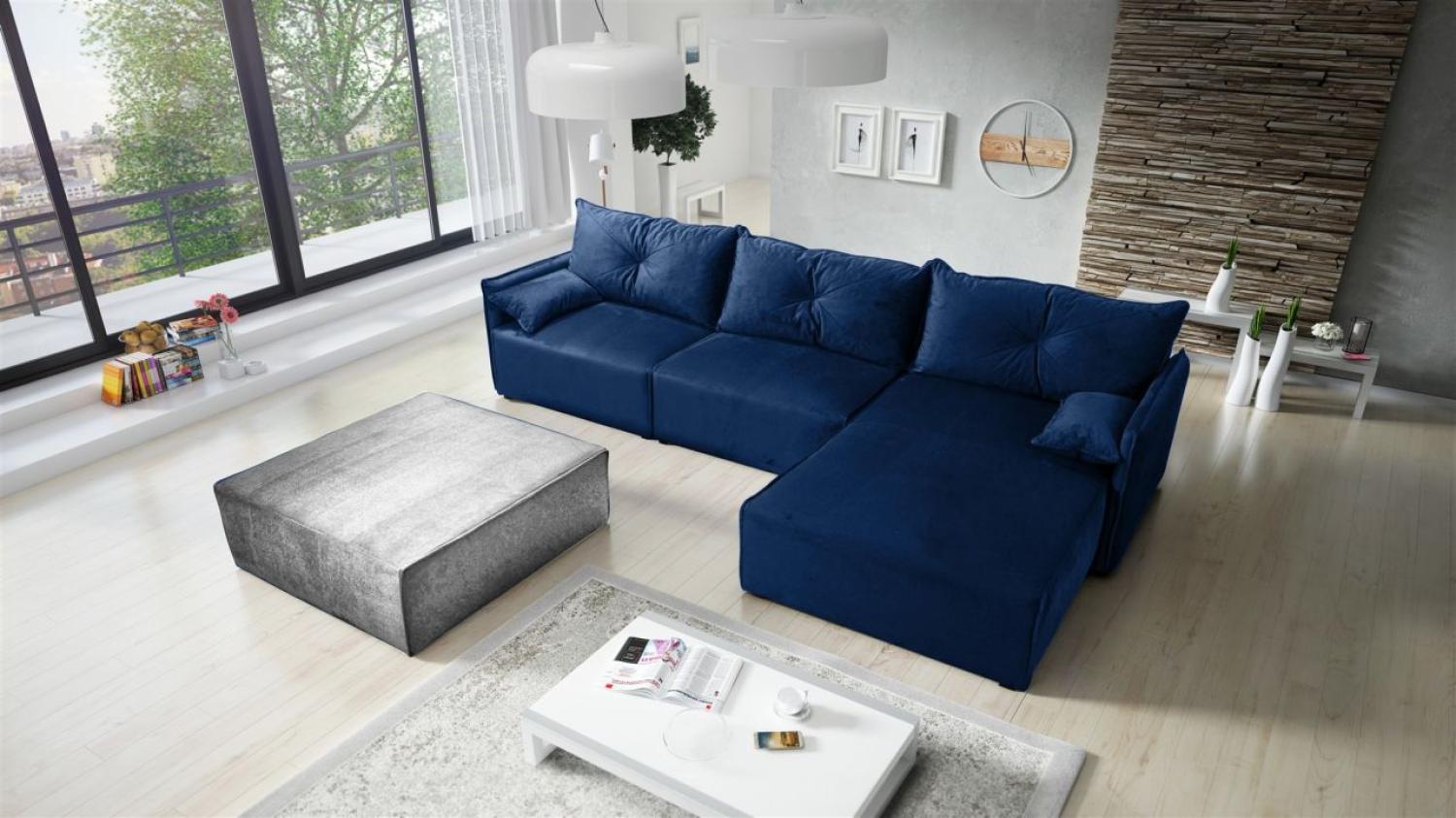 Ecksofa mit Schlaffunktion HUNTER in Stoff Royal Blau Ottomane Rechts Bild 1