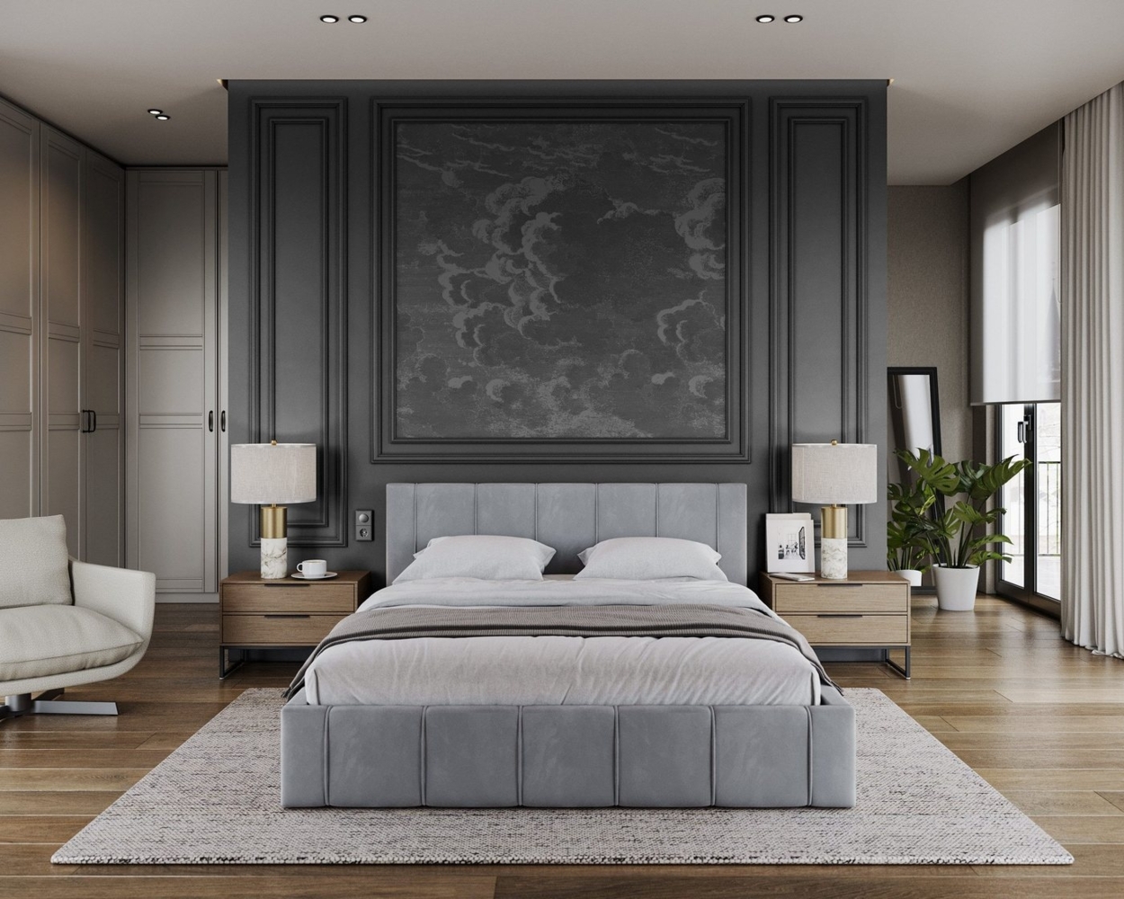 thematys Polsterbett Bett aus Velours Stauraumbett - TOPSELLER - MADE IN EU - (verfügbar 90x200 120x200 140x200 160x200 180x200cm, Bettrahmen, Bett, Optional mit Matratze bestellbar, mit großen gepolsterten Kopfteil, mit Bettkasten zum aufklappen), Met... Bild 1