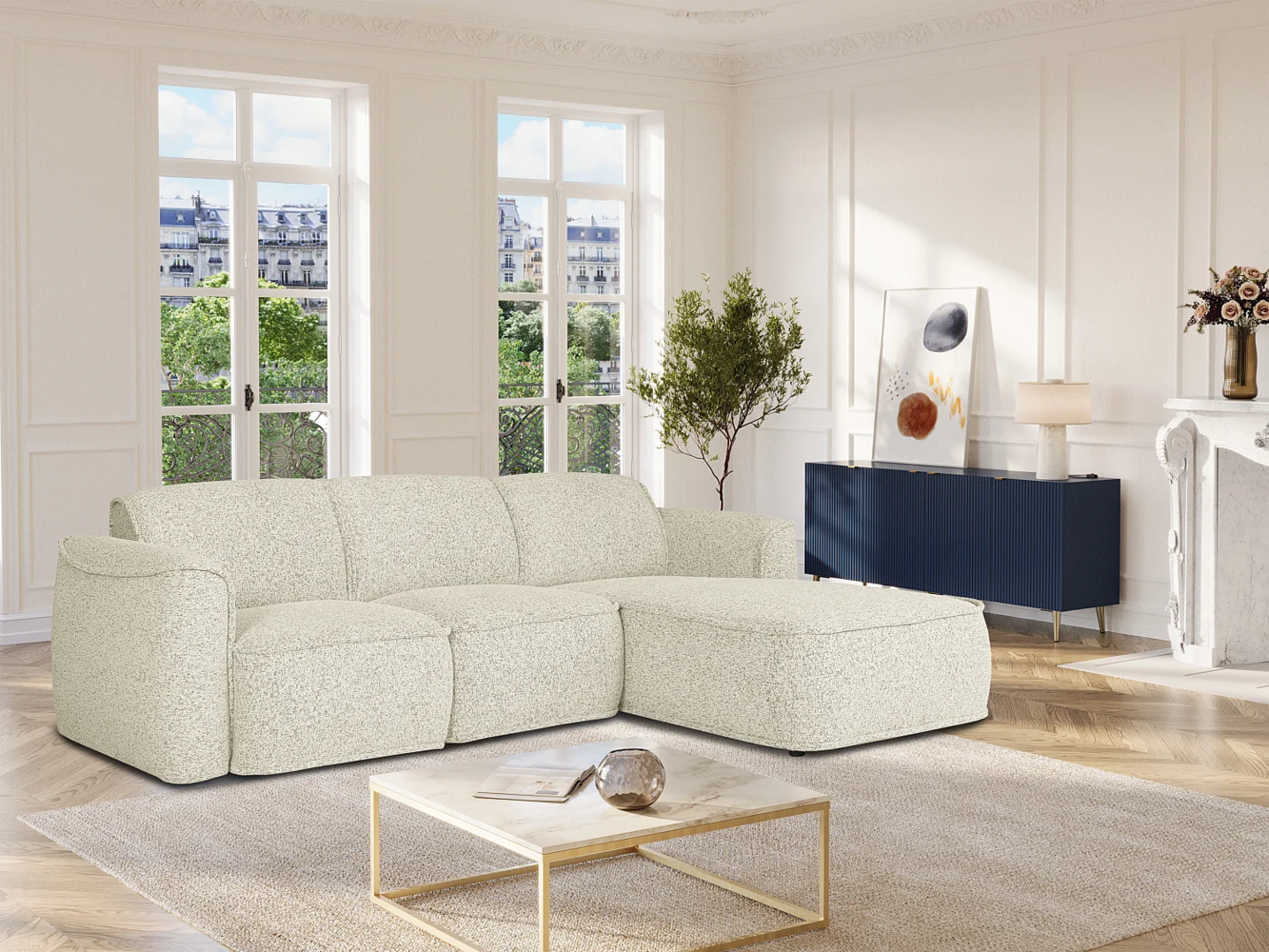Vente-unique - Ecksofa - Ecke rechts - melierter Stoff - Beige - DIOMARO Bild 1