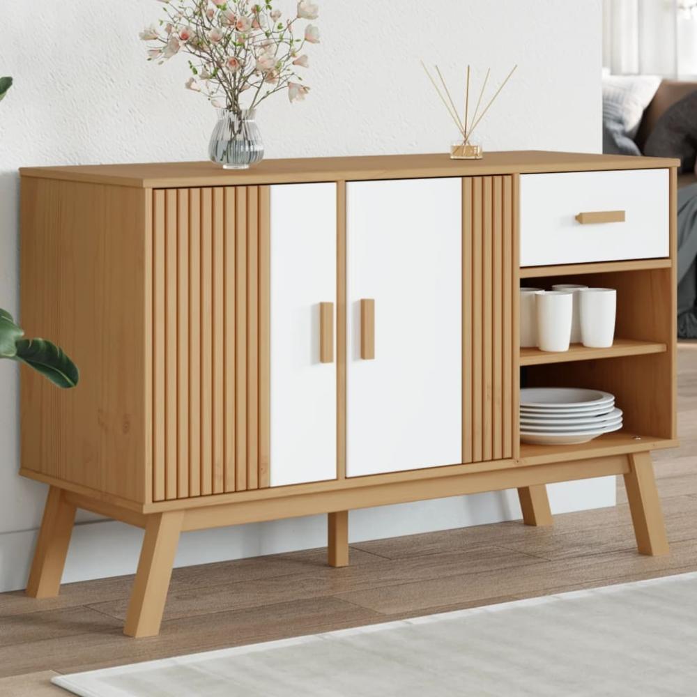 vidaXL Sideboard OLDEN Weiß und Braun 114x43x73,5 cm Massivholz Kiefer 358608 Bild 1