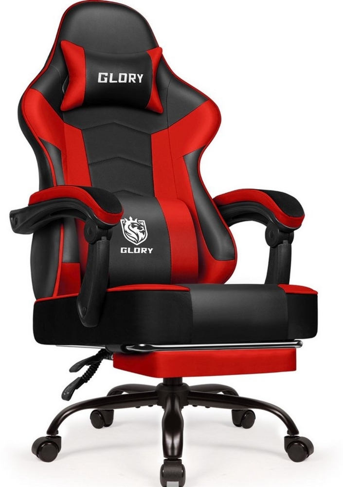 Hiazurm Gaming-Stuhl Gaming Stuhl Ergonomisch Gaming Chair Bürostuhl (Gaming Stuhl mit Fußstütze,Klappbare gepolsterte Armlehnen), Drehstuhl mit Wippfunktion, bis 150 kg Belastbarkeit Bild 1