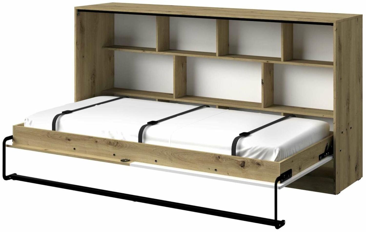 Stylefy Narin Funktionsbett II Eiche Artisan Hochglanz Weiß Hochglanz Bild 1